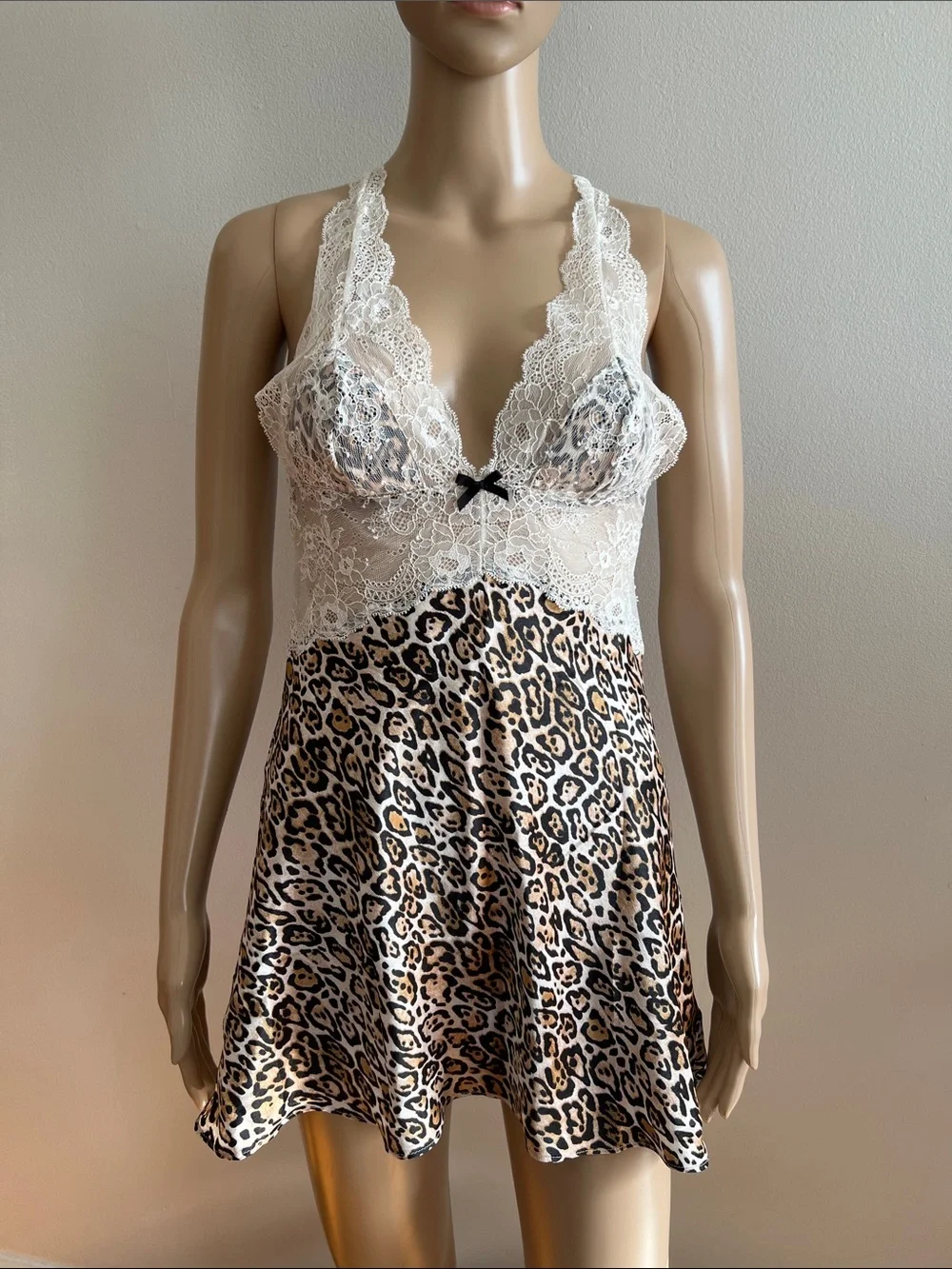 Vintage 90’s Victoria’s Secret Leopard Mini Slip Dress Open Back Size S NWT